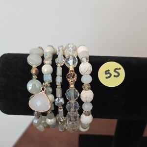 Erimish White and Gold Multi-String Crystal Extended Stretch Bracelet Set (NWOT)